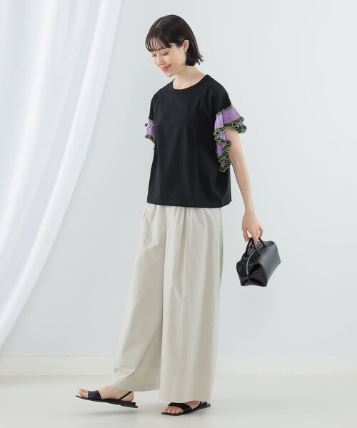 Ray BEAMS(レイビームス)の「Ray BEAMS / ライン ニット フリル スリーブ Tシャツ(Tシャツ/カットソー・レディース・ブラック/ホワイト/イエロー・ONE SIZE)」の8枚目の写真