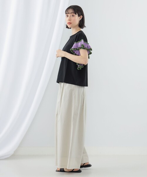 Ray BEAMS(レイビームス)の「Ray BEAMS / ライン ニット フリル スリーブ Tシャツ(Tシャツ/カットソー・レディース・ブラック/ホワイト/イエロー・ONE SIZE)」の7枚目の写真
