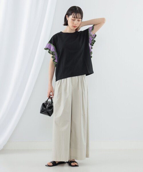 Ray BEAMS(レイビームス)の「Ray BEAMS / ライン ニット フリル スリーブ Tシャツ(Tシャツ/カットソー・レディース・ブラック/ホワイト/イエロー・ONE SIZE)」の6枚目の写真