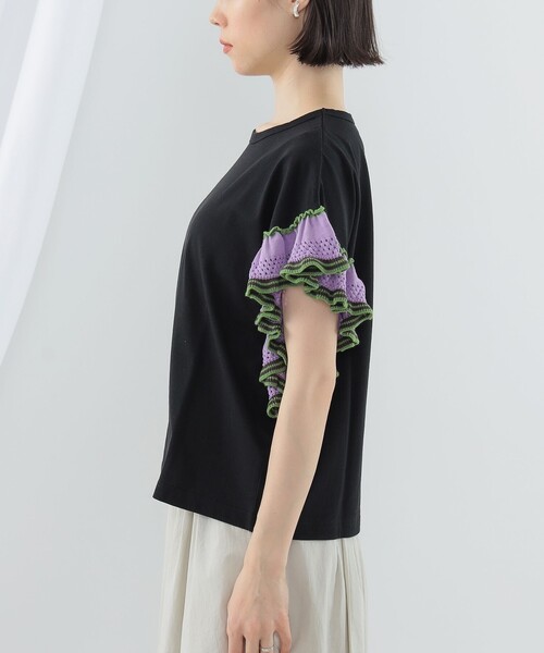 Ray BEAMS(レイビームス)の「Ray BEAMS / ライン ニット フリル スリーブ Tシャツ(Tシャツ/カットソー・レディース・ブラック/ホワイト/イエロー・ONE SIZE)」の18枚目の写真