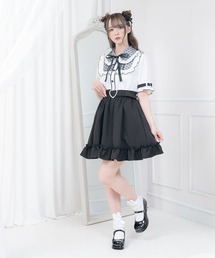 ハートドットチュール重ねバックルブラウス