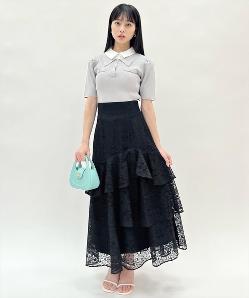 WILLSELECTION(ウィルセレクション)の「アシメティアードレーススカート(スカート・レディース・オフホワイト/ブラック/サックスブルー・FREE)」の3枚目の写真