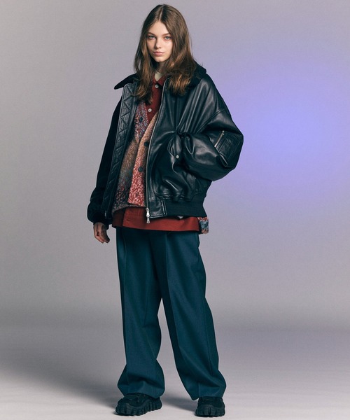 《UNISEX》4 Colors Chambray Washable Wool Prime-Wide One Tuck Pants/4色シャンブレーウォッシャブルウールプライムワイドワンタックパンツ【MAISON SPECIAL/メゾンスペシャル】の13枚目の写真