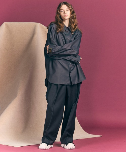 《UNISEX》4 Colors Chambray Washable Wool Prime-Wide One Tuck Pants/4色シャンブレーウォッシャブルウールプライムワイドワンタックパンツ【MAISON SPECIAL/メゾンスペシャル】の8枚目の写真