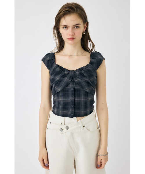 MOUSSY(マウジー)の「LAYERED GATHERED CHECK ブラウス(シャツ/ブラウス・レディース・ブラック/ベージュ/ライトカーキ・1/2)」の2枚目の写真
