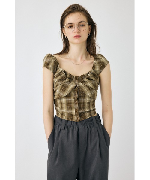 MOUSSY(マウジー)の「LAYERED GATHERED CHECK ブラウス(シャツ/ブラウス・レディース・ブラック/ベージュ/ライトカーキ・1/2)」の4枚目の写真