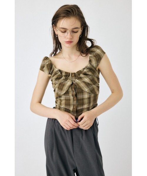 MOUSSY(マウジー)の「LAYERED GATHERED CHECK ブラウス(シャツ/ブラウス・レディース・ブラック/ベージュ/ライトカーキ・1/2)」の9枚目の写真