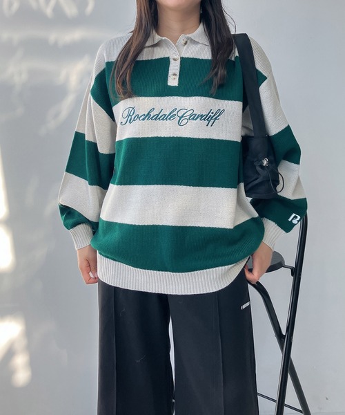 AS KNOW AS plus(アズノゥアズプラス)の「●衿付き アソートデザインロゴ刺繍ニットポロ(ニット/セーター・レディース・ネイビー系/ブラック系その他/グリーン系その他/サックスブルー系・FREE)」の9枚目の写真