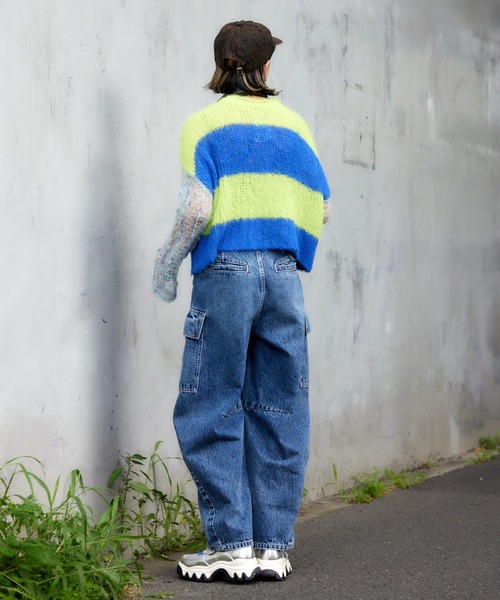 アームメッシュボーダーニットトップスの15枚目の写真