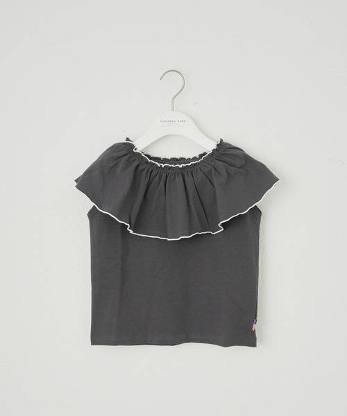 CIAOPANIC TYPY(チャオパニックティピー)の「【KIDS】USAコットン2WAYフリルビッグカラーノースリーブ(Tシャツ/カットソー・キッズ・チャコールグレー/サックスブルー/アイボリー/ブルー・S/M/L/XL/XXL)」の15枚目の写真