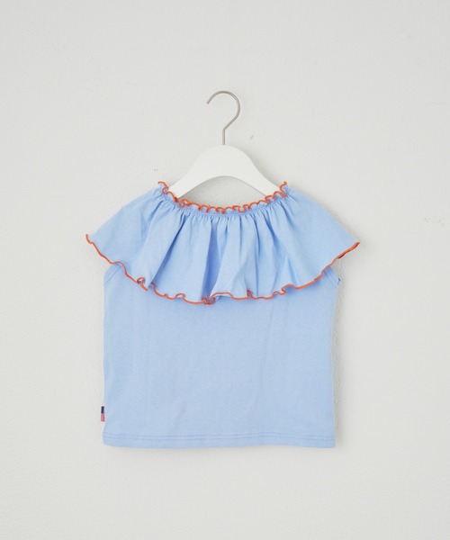 CIAOPANIC TYPY(チャオパニックティピー)の「【KIDS】USAコットン2WAYフリルビッグカラーノースリーブ(Tシャツ/カットソー・キッズ・チャコールグレー/サックスブルー/アイボリー/ブルー・S/M/L/XL/XXL)」の11枚目の写真