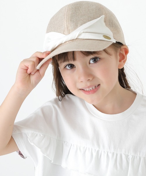HAKKA KIDS(ハッカキッズ)の「リボン付きキャップ(キャップ・キッズ・ベージュ/ブラウン・M/L)」の2枚目の写真