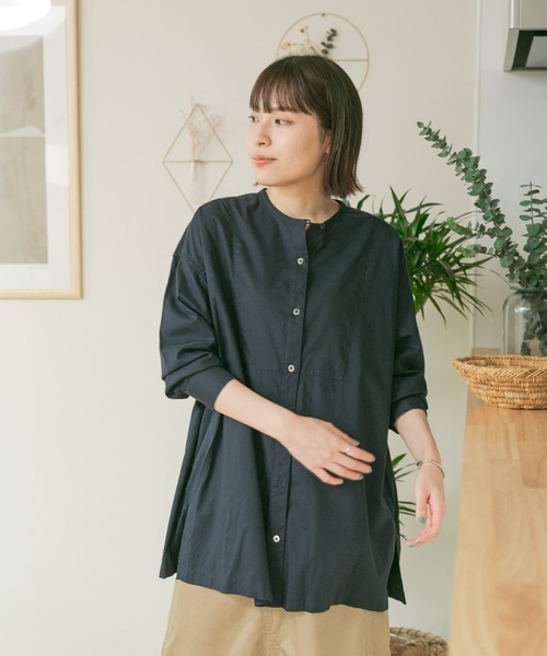 FORK&SPOON(フォークアンドスプーン)の「FORK&SPOON ツイルシャツチュニック(シャツ/ブラウス・レディース・ネイビー/ストライプ・ONE)」の1枚目の写真