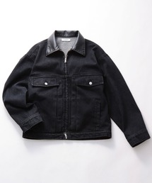 LURAKU | 【LURAKU】Leather Collar Zip-Up Denim Jacket / 襟レザージップアップデニムジャケット(デニムジャケット)