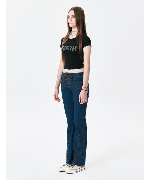 KIRSH(キルシー)の「【KOREA KIRSH オリジナルライン】『KIRSH/キルシー』GLITTERING LOGO T-SHIRTS/ラインストーングリッターロゴクロップド丈 半袖Tシャツ(Tシャツ/カットソー・レディース・ブラック/ピンク・FREE)」の8枚目の写真
