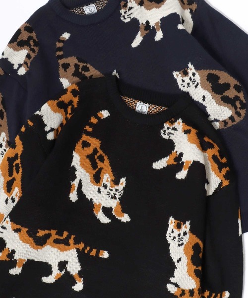 Lazar(ラザル)の「Animal Allover Knit/オーバーサイズ アニマル 総柄 カモ ネコ ジャガードニット/セーター/レディース メンズ(ニット/セーター・レディース・ネイビー/ブラック系その他/グレー/ブラック/アイボリー/ブルー系その他・M/L)」の3枚目の写真