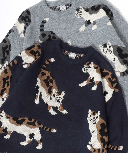 Lazar(ラザル)の「Animal Allover Knit/オーバーサイズ アニマル 総柄 カモ ネコ ジャガードニット/セーター/レディース メンズ(ニット/セーター・レディース・ネイビー/ブラック系その他/グレー/ブラック/アイボリー/ブルー系その他・M/L)」の6枚目の写真