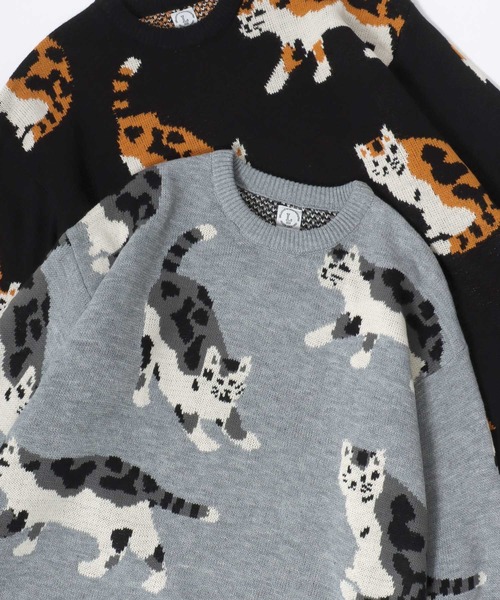 Lazar(ラザル)の「Animal Allover Knit/オーバーサイズ アニマル 総柄 カモ ネコ ジャガードニット/セーター/レディース メンズ(ニット/セーター・レディース・ネイビー/ブラック系その他/グレー/ブラック/アイボリー/ブルー系その他・M/L)」の4枚目の写真