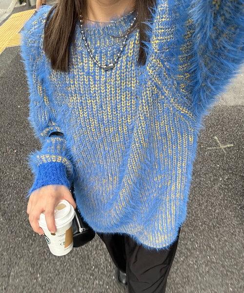 CIAOPANIC(チャオパニック)の「カラーシャギーラグランニット(ニット/セーター・レディース・ネイビー/アイボリー/ブルー/グレー/レッド/グリーン・ONE SIZE)」の5枚目の写真