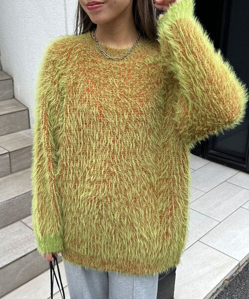CIAOPANIC(チャオパニック)の「カラーシャギーラグランニット(ニット/セーター・レディース・ネイビー/アイボリー/ブルー/グレー/レッド/グリーン・ONE SIZE)」の16枚目の写真