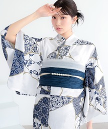 kimonomachi | レディース浴衣2点セット(ポリ浴衣+しわ兵児帯)S/F 吸水速乾 ポリエステル KIMONOMACHIオリジナル 低身長浴衣(浴衣)