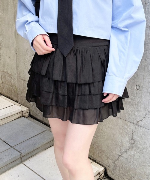 INGNI(イング)の「シアーフリルミニスカパン(スカート・レディース・ブラック/オフホワイト・FREE)」の13枚目の写真