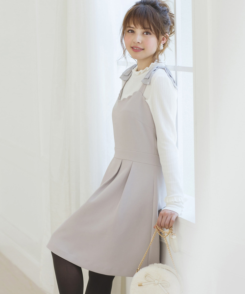 LODISPOTTO(ロディスポット)の「リュバンスカラップキャミワンピース(ワンピース・レディース・ライトグレー/ブラック/ピンク・MEDIUM)」の2枚目の写真