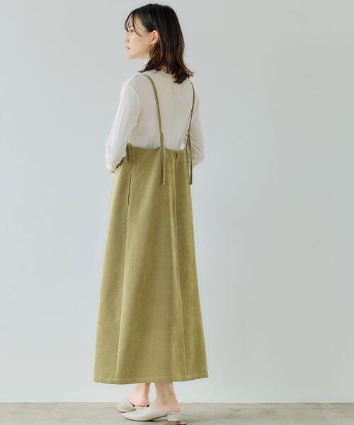 green label relaxing(グリーンレーベルリラクシング)の「コーデュロイ キャミ ワンピース(ワンピース・レディース・オリーブ/ダークグレー/ナチュラル・FREE)」の4枚目の写真