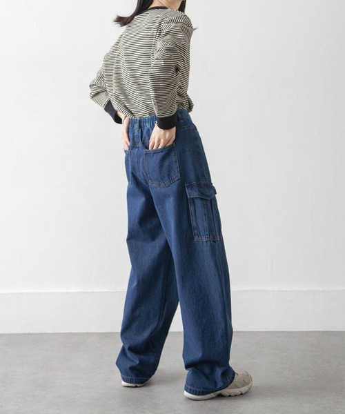 Chillfar(チルファー)の「デニム/ヒッコリーカーゴカーブパンツ(デニムパンツ・レディース・ネイビー/ストライプ/ブルー・FREE)」の18枚目の写真