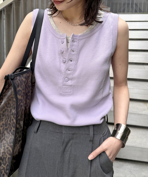 JOURNAL STANDARD(ジャーナルスタンダード)の「別注【FAITH MILLS CORP】ワッフルガゼットPOヘンリータンクトップ(タンクトップ・レディース・アイボリー/パープル/イエロー/ブラック系その他・FREE)」の4枚目の写真