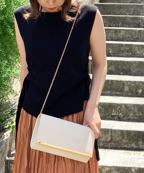 STYLEBLOCK(スタイルブロック)の「ゴールドプレートPUレザークラッチバッグパーティーバッグ(クラッチバッグ・レディース・ブルー/レッド/ライトグレー/オフホワイト/ブラック・FREE)」の2枚目の写真