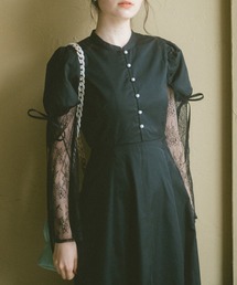 idem | omekashi lace sleeve dress/袖レース切替ワンピース【オケージョン対応】(ワンピース)