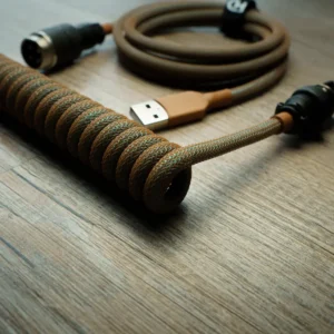 Copper coiled cable usb angled gx16 plug Coiled GMK Copper keyboard cable with USB connector and aviator plug