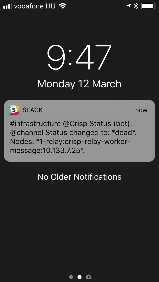 Vigil down alert on iPhone (Slack)