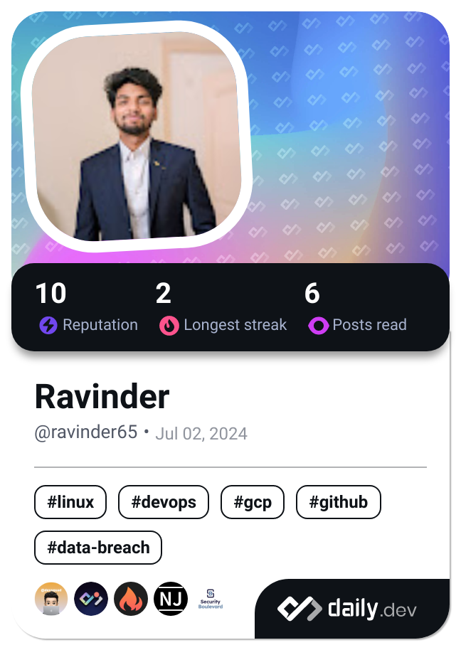 Ravinder's Dev Card