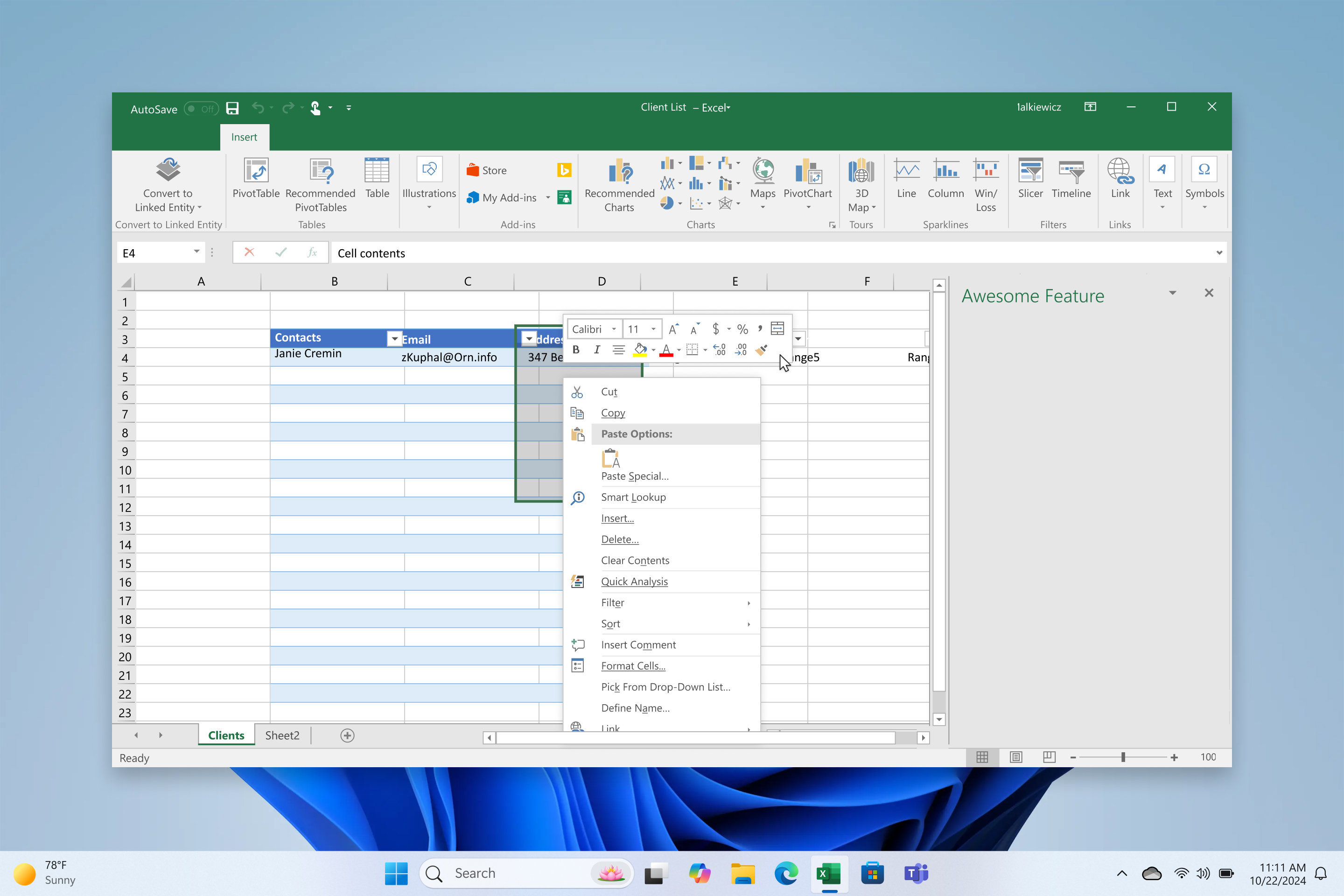 ไฟล์ Microsoft Excel เปิดอยู่บนหน้าจอคอมพิวเตอร์