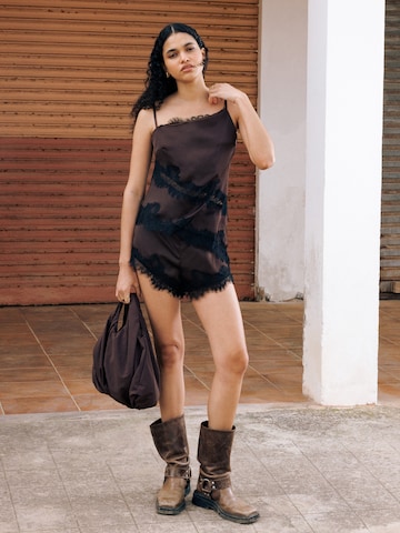Short Brown Silk Jumpsuit Look