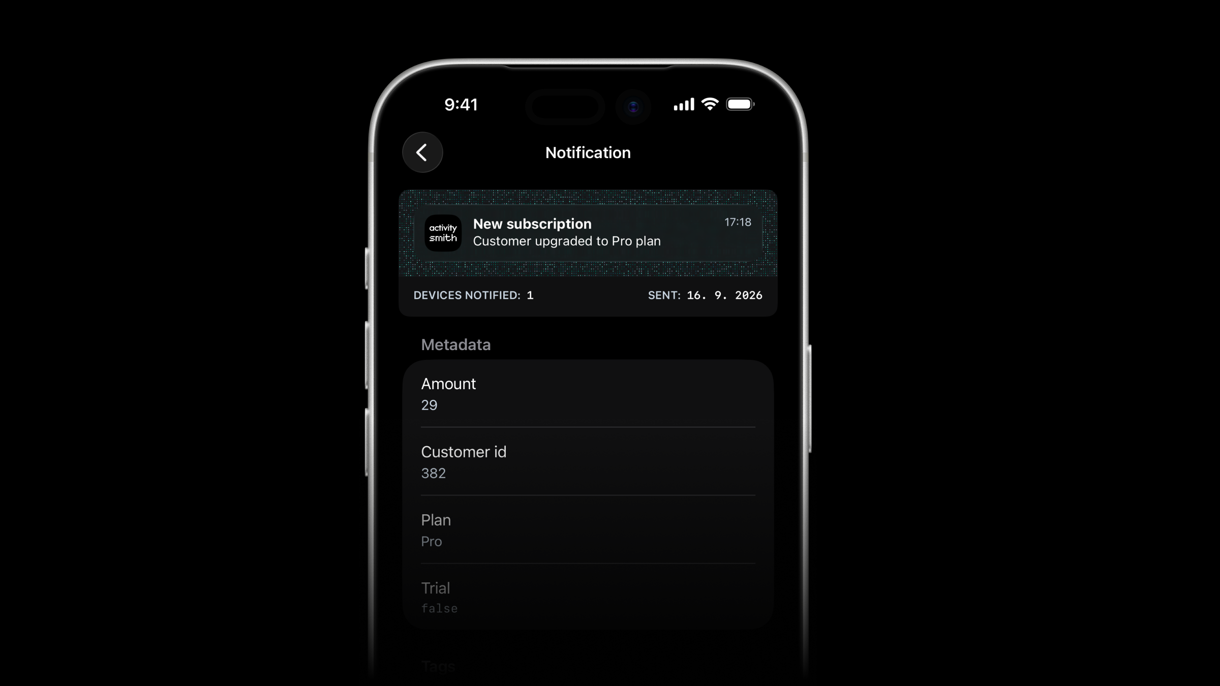 Metadata in ActivitySmith Push Notification and Live Activity details