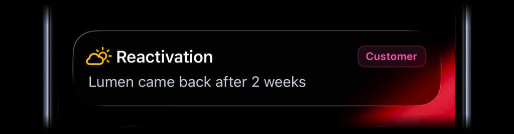 Alert Live Activity showing a customer reactivation update