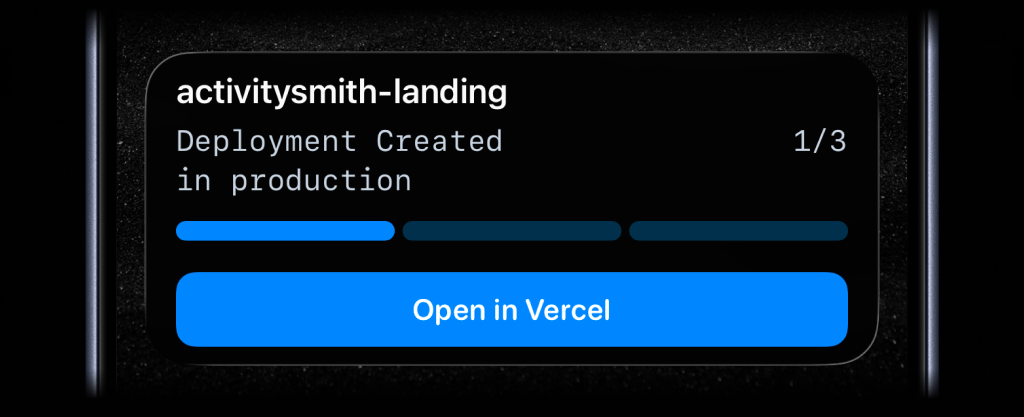 Vercel deploy Live Activity on iPhone showing deploy progress on the lock screen