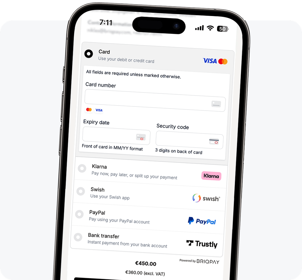 Briqpay checkout phone