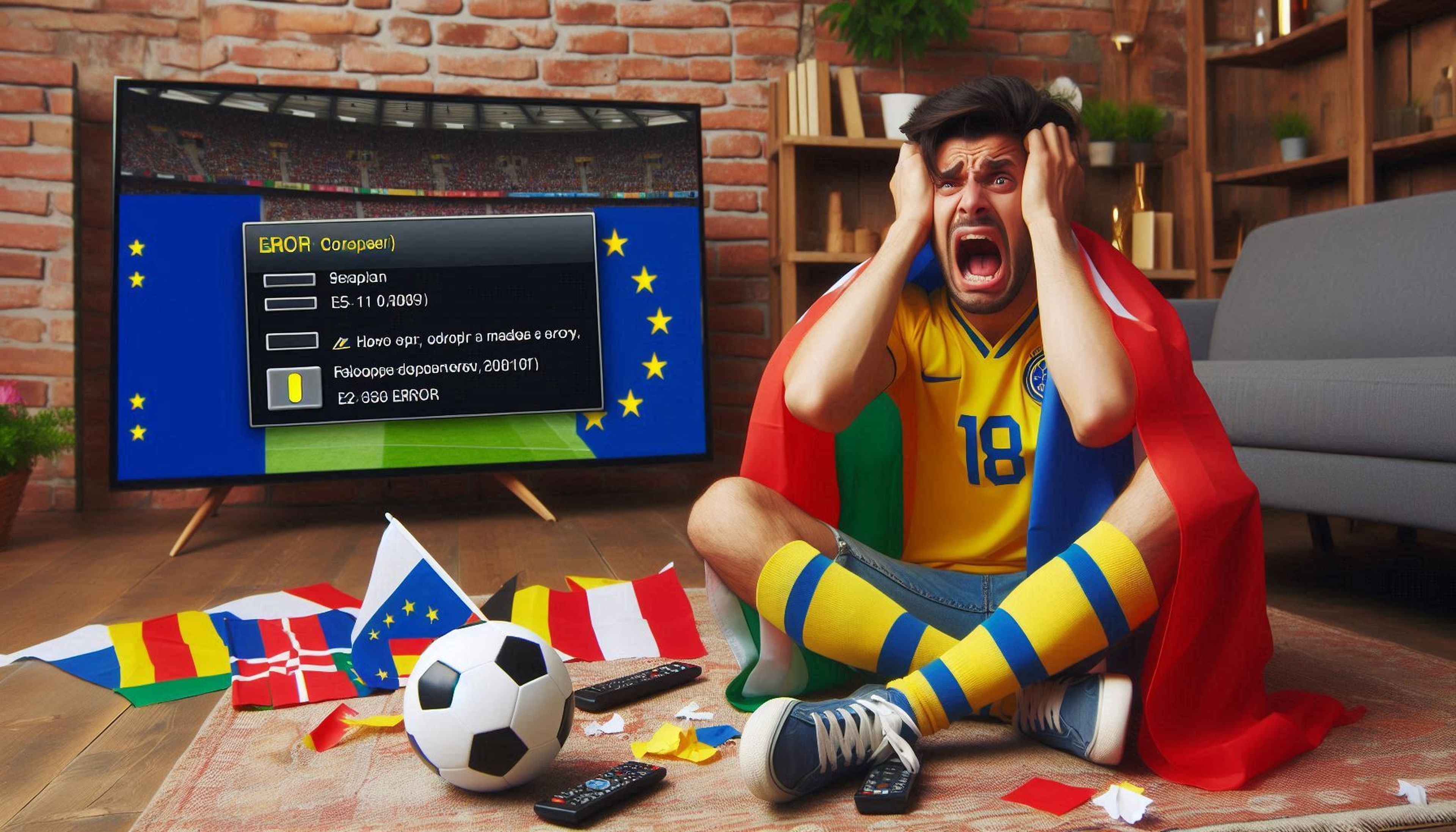 Un aficionado al fútbol desesperado por que no puede ver el partido por IPTV