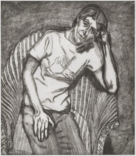 Bella in her Pluto T-Shirt (etching), 1995. Lucien Freud.