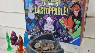 The Disney Villainous Unstoppable box and components on a shelf