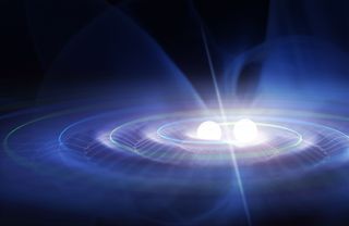 gravitational waves from two merging black holes.