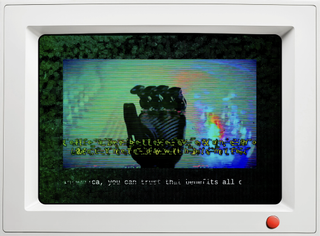 A screenshot shows a robot hand hovering over unreadable text.