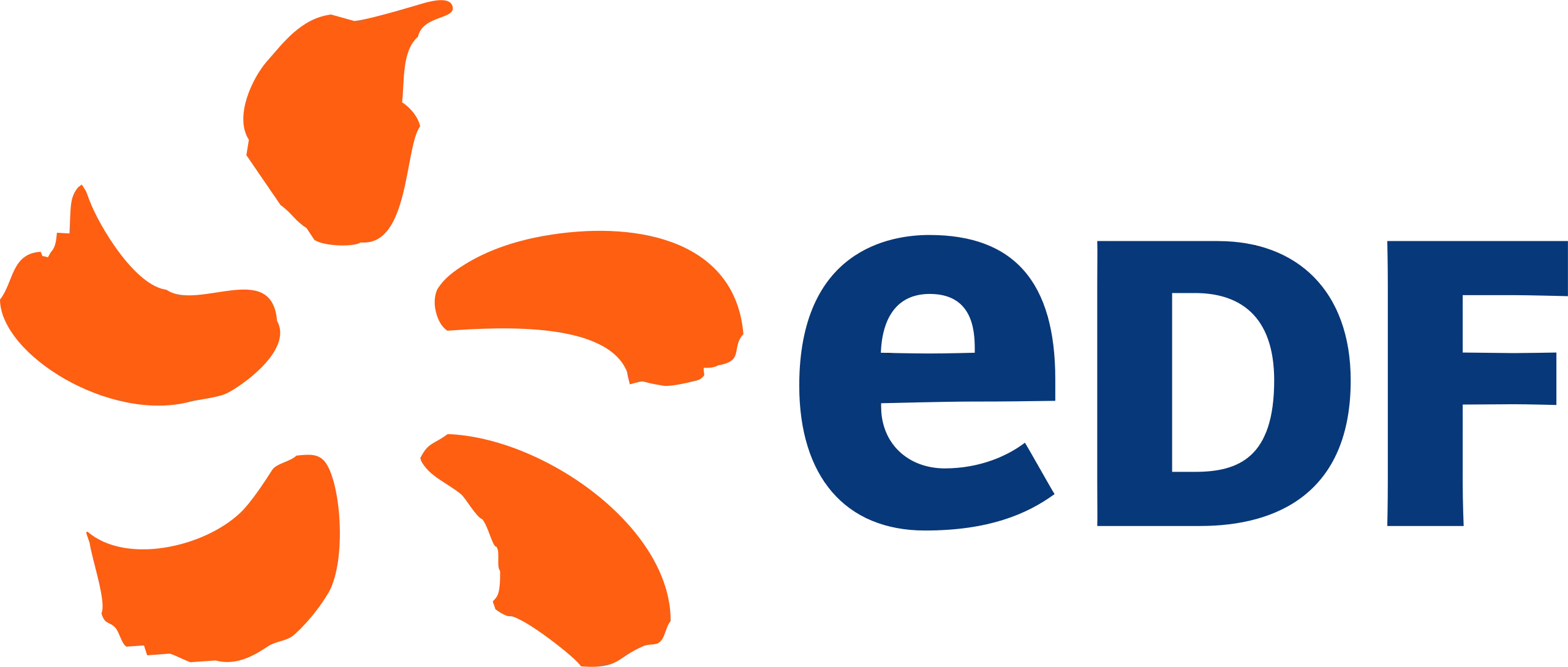 EDF logo with five orange shapes forming a flower-like symbol beside dark blue letters 'eDF'.