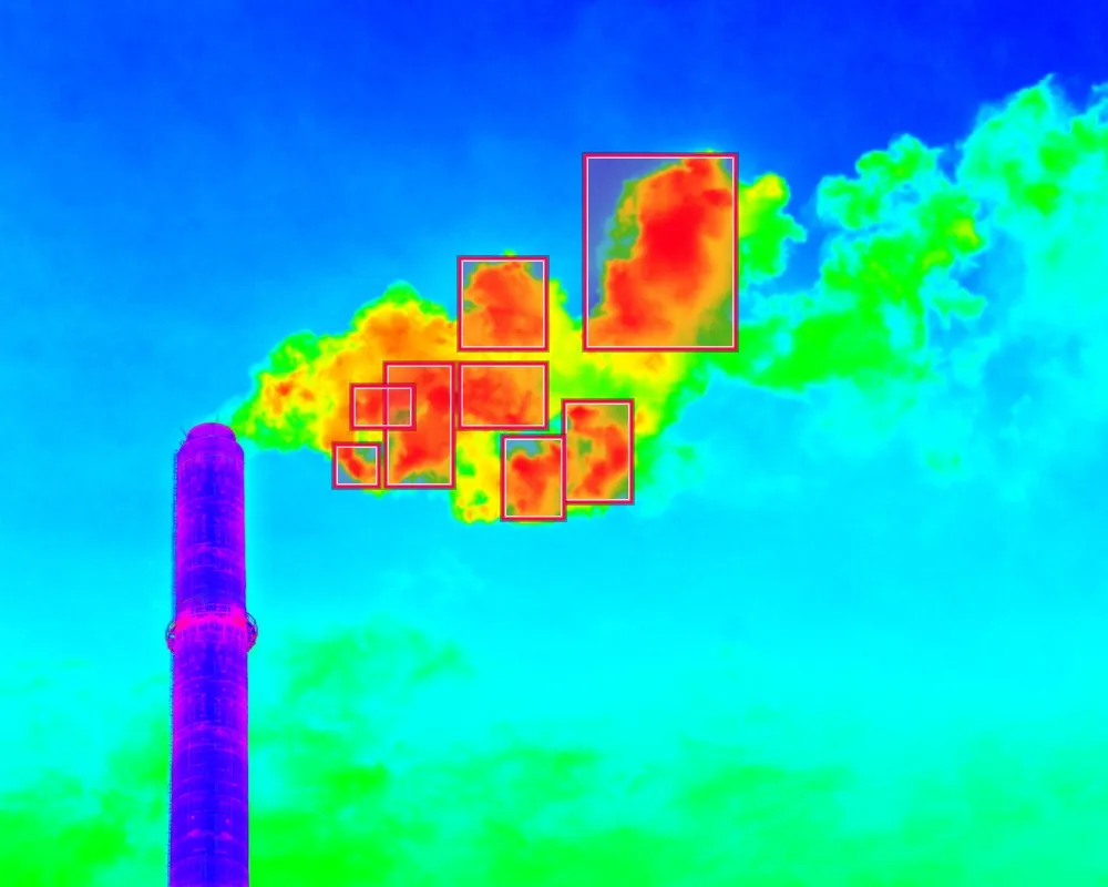 Thermal image of smokestack with exhaust coming out