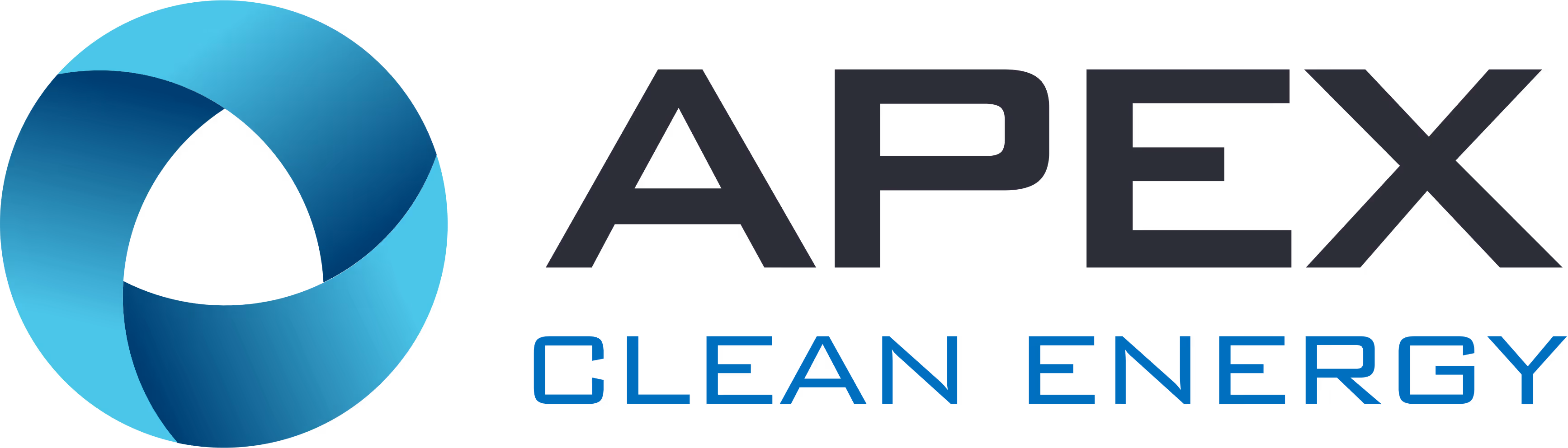 APEX Clean Energy logo featuring a blue circular intertwined design and the text 'APEX CLEAN ENERGY'.