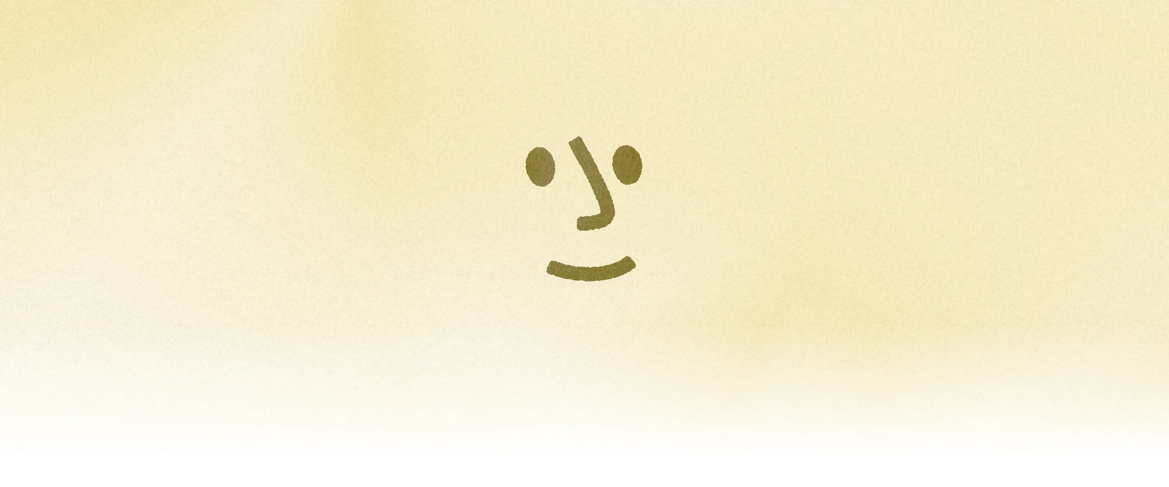 Olive-colored emoticon face with closed eyes and upturned mouth on pale yellow background